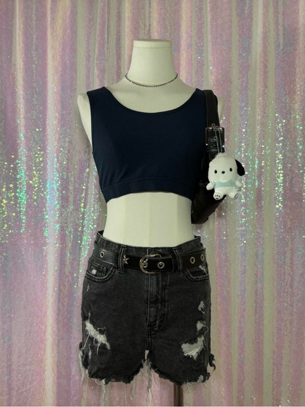 32° COOL Navy Blue Ribbed Sports Bra / Crop Top (S) ★彡